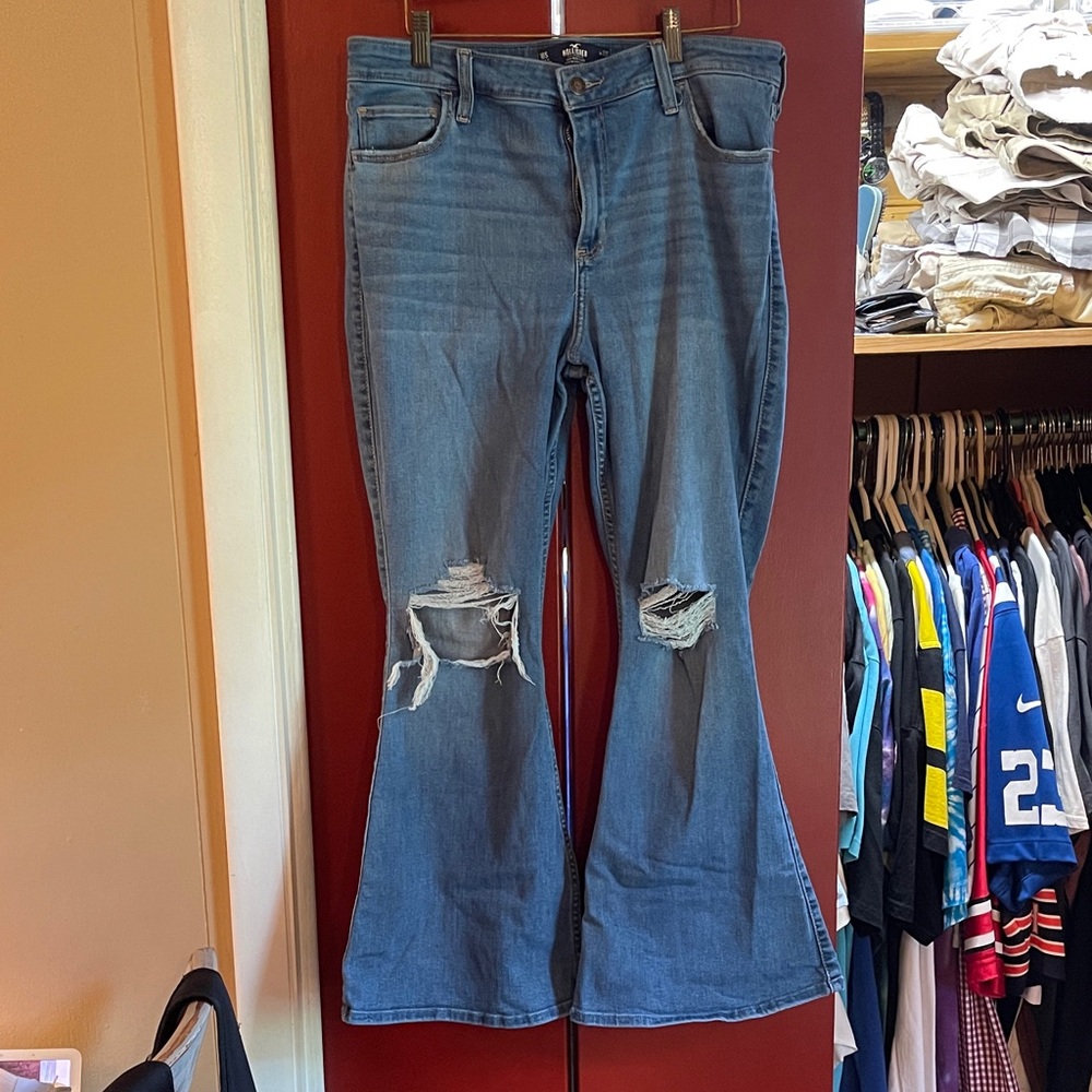 Hollister Light Blue Ripped Flare Jeans